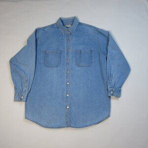 VTG St John's Bay Button Down Shirt Men's Denim 100% Cotton Pockets Size L